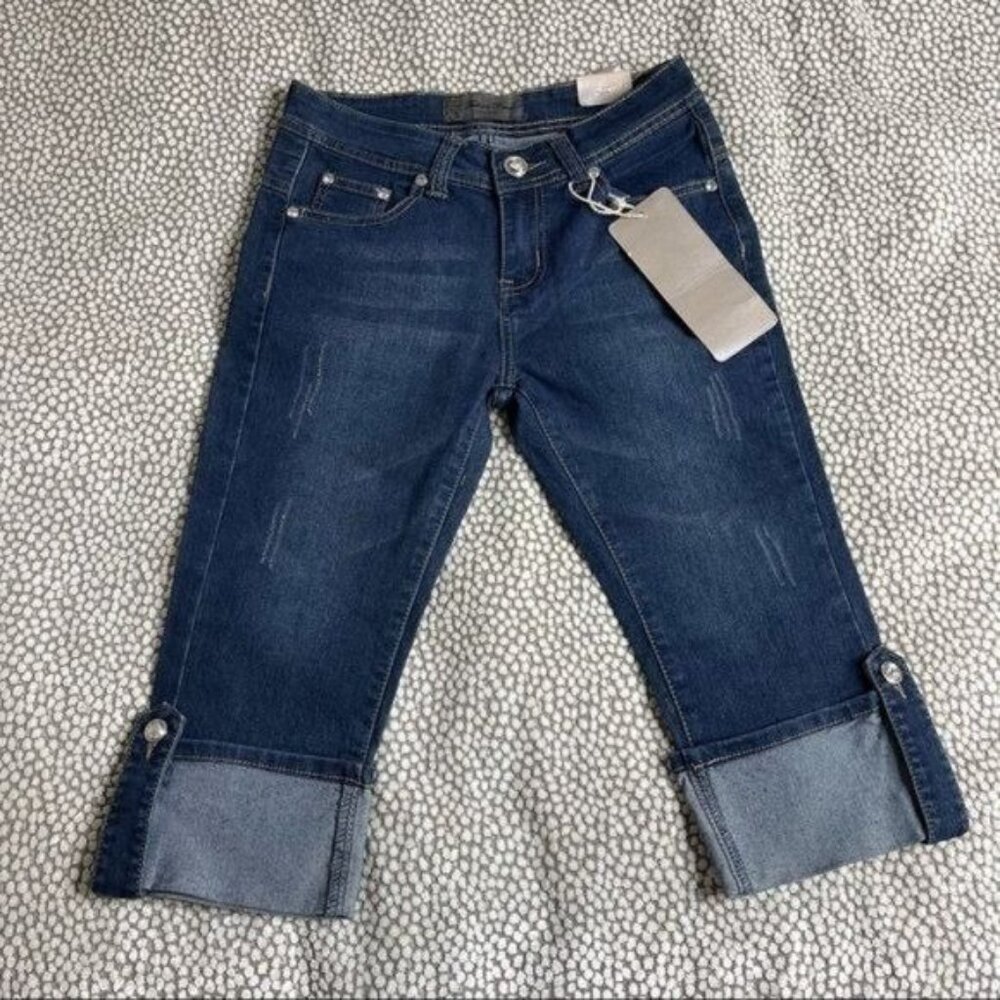 Blue Cropped Jeans/ Capri w/ Rhinestones Size 3